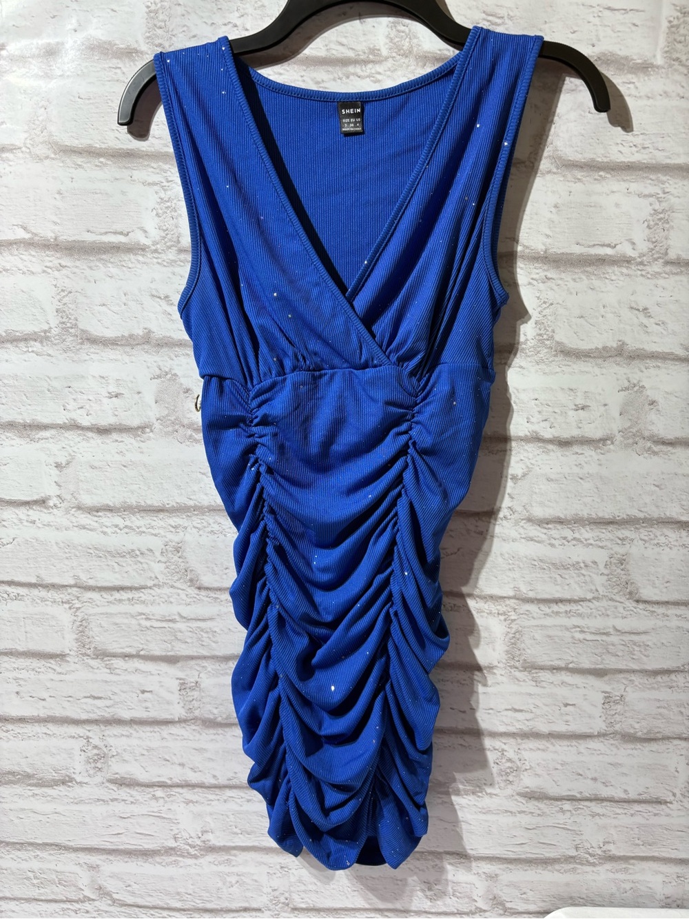SHEIN Cobalt Blue Ruched V-Neck Mini Dress